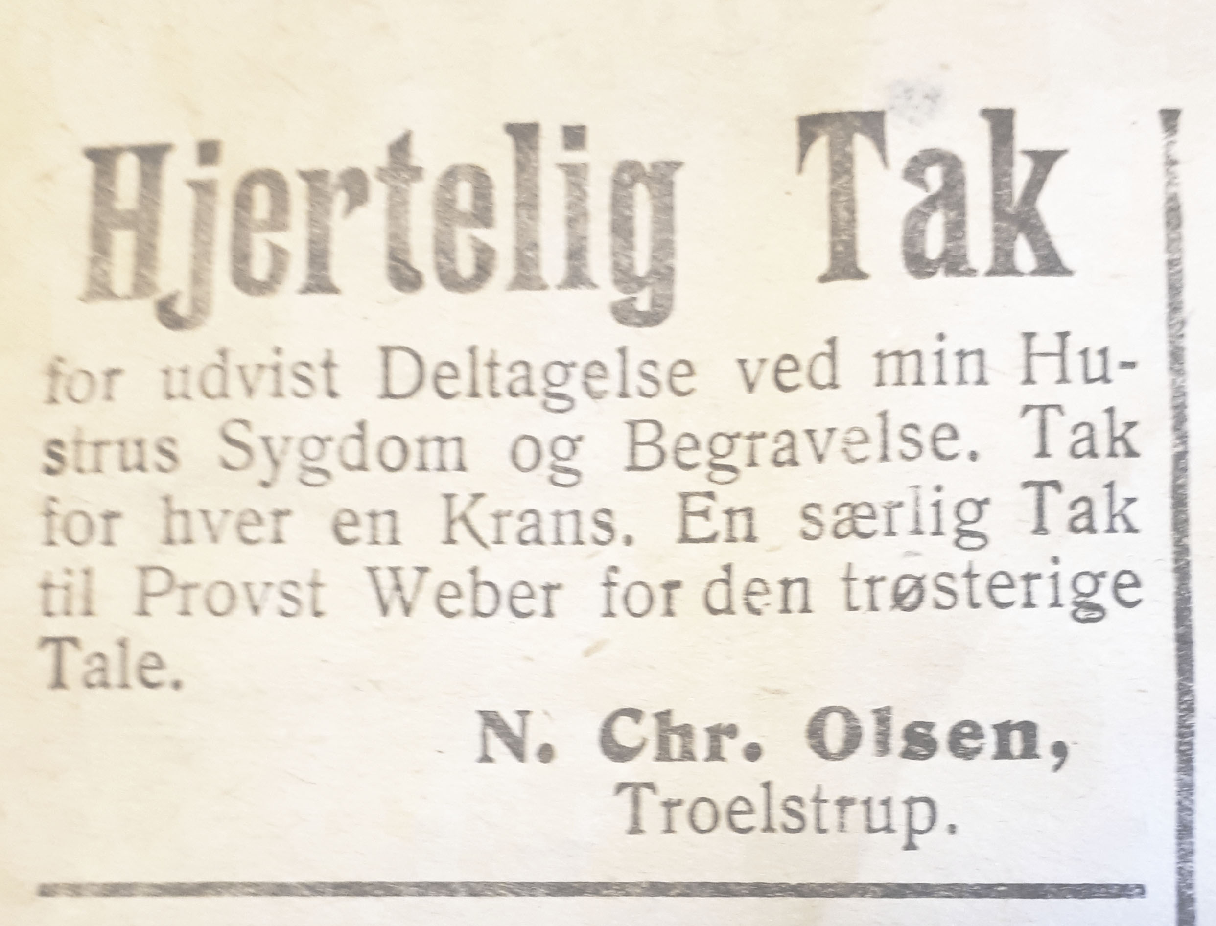 Sofie Olsen takkeannonce